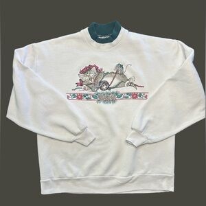 VTG 90s made USA granny cottagecore whimsical Christmas cat W mice sweatshirt L
